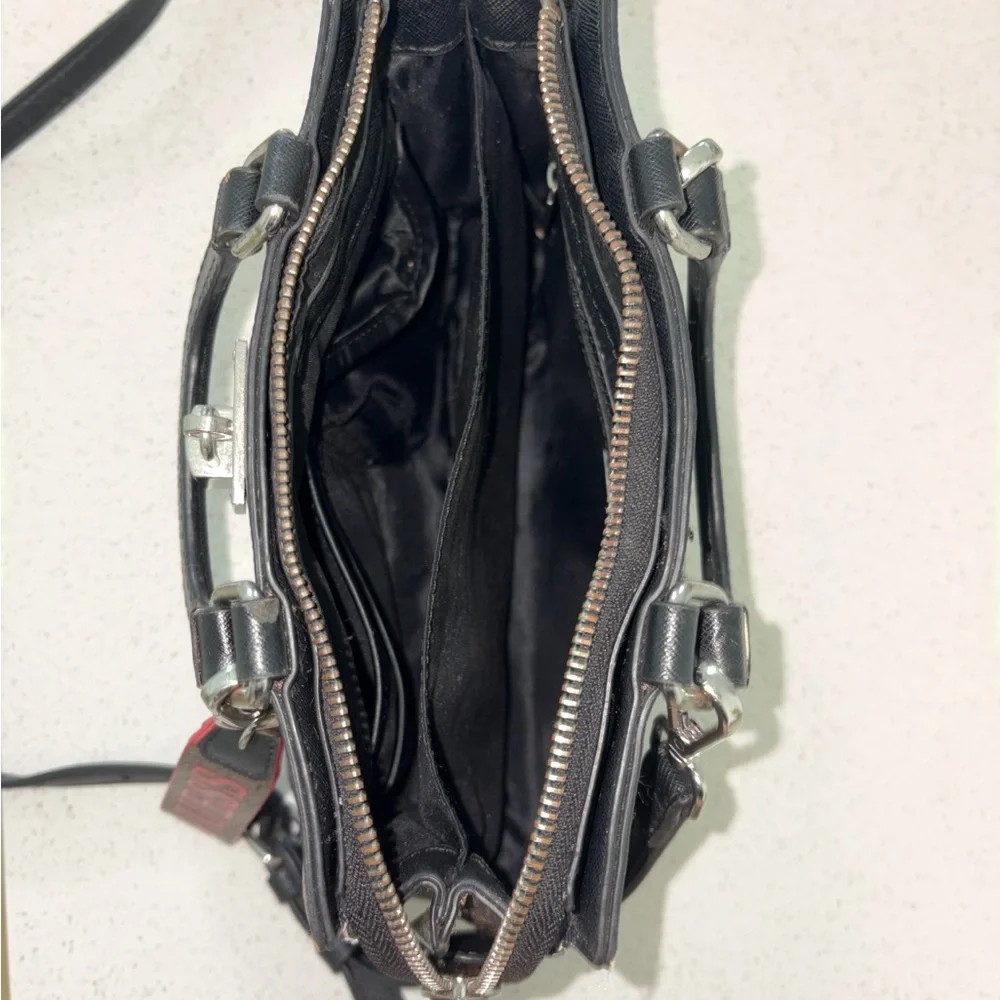 Guess Brown and Black Logo Crossbody Bag with Red Accent